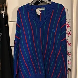 Burberry pullover sweater electric blue w stripes size large